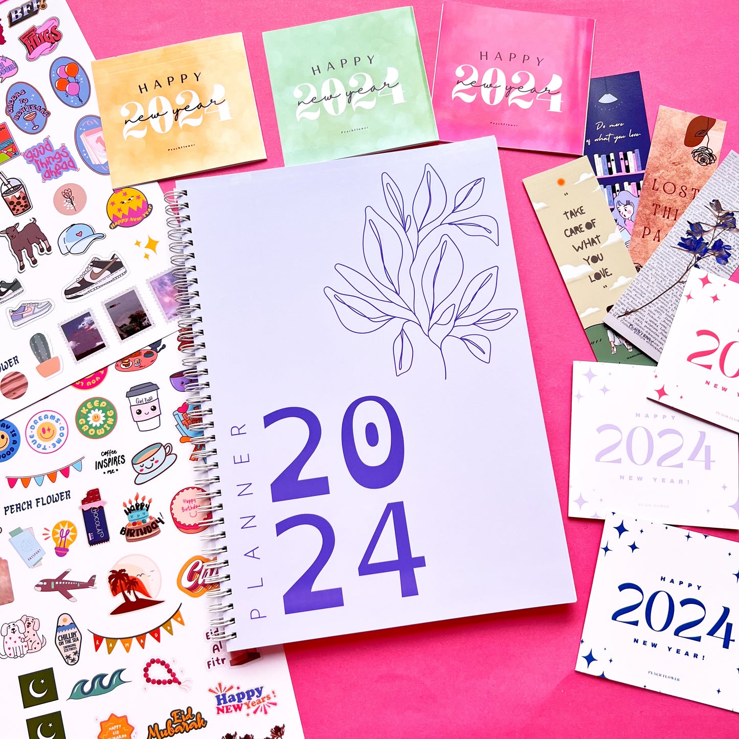 Yearly Planner 2024 (Free: 2 Sticker Sheets + 4 Bookmarks + 6 Cards)