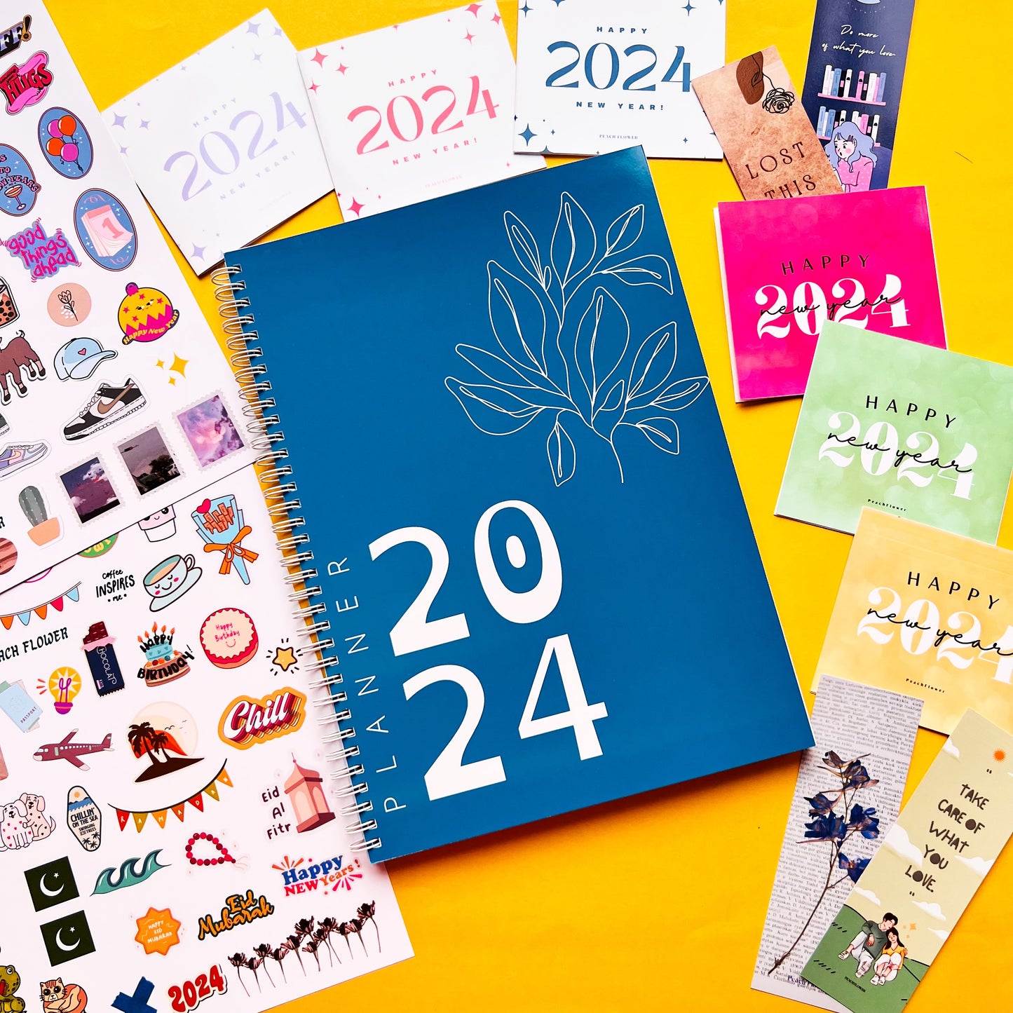 Yearly Planner 2024 (Free: 2 Sticker Sheets + 4 Bookmarks + 6 Cards)