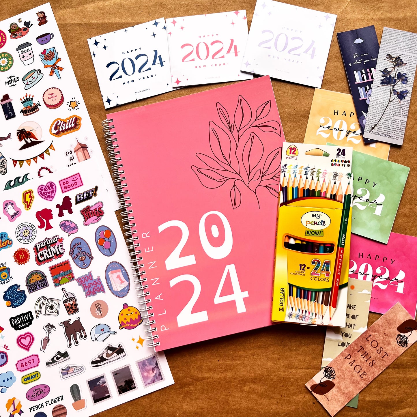 Yearly Planner 2024 (Free: 2 Sticker Sheets + 4 Bookmarks + 6 Cards)