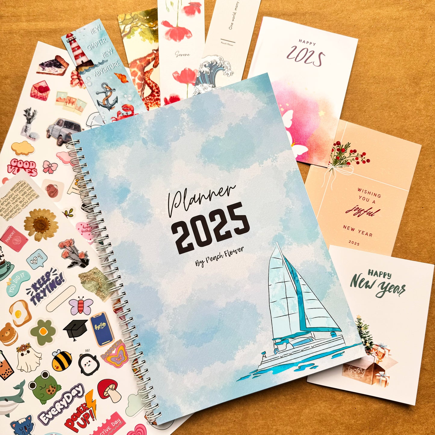 Yearly Planner 2025 (Free: 2 Sticker Sheets + 4 Bookmarks + 3 Cards)