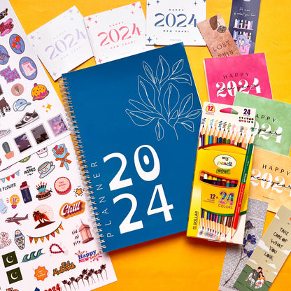Yearly Planner 2024 (Free: 2 Sticker Sheets + 4 Bookmarks + 6 Cards)