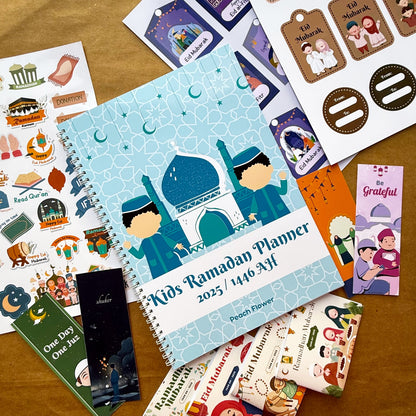 Kids Ramadan Planner 2025 ( Free: Sticker sheet, 3 cards, 4 Bookmarks, 18 Tags)