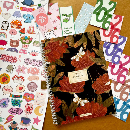 Yearly Planner 2026 (Free: 2 Sticker Sheets + 4 Bookmarks + 6 Cards)