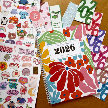 Yearly Planner 2026 (Free: 2 Sticker Sheets + 4 Bookmarks + 6 Cards)