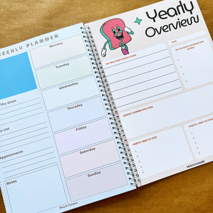 Yearly Planner 2025 (Free: 2 Sticker Sheets + 4 Bookmarks + 3 Cards)